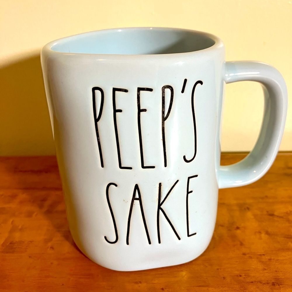 Rae Dunn mug, light blue, “peeps sake”, excellent condition